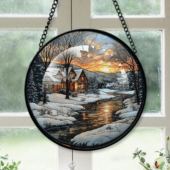 House Stained Glass Suncatcher Ornament, House Christmas, House Stained Glass Decor, Ornament Christmas for Families, Christmas Relaxing Gifts for Women 0N6fKw