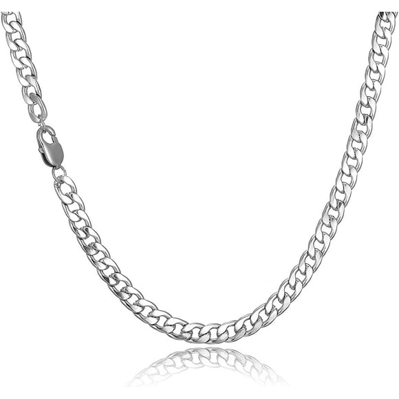 Collier Chaînes Hommes Chaîne Cubaine Colliers de Chaîne de Bordure en Argent Solide Chaîne Chaîne Cubaine Collier en Acier Inoxydable 6/9Mm Largeur, 18/20/22/24 Pouces