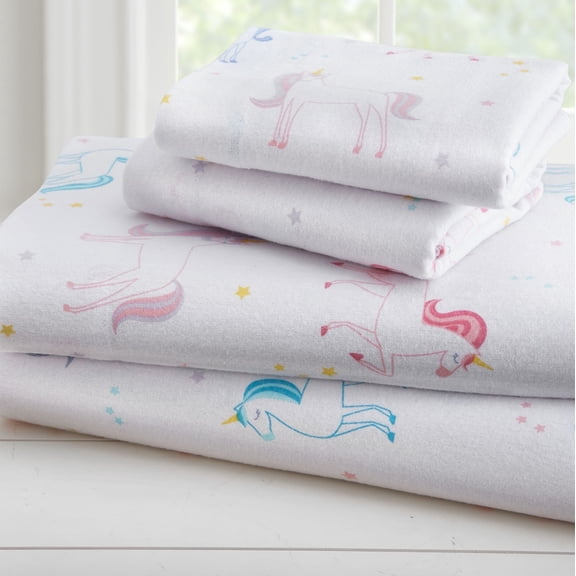 Wildkin Kids 100% Cotton Flannel Sheet Set for Boys and Girls - Full (Unicorn Purple)