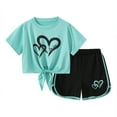 thumbnail image 7 of Fdqin Girls Summer Outfits 6 Pcs Tie-dye Heart Print Casual Short Sleeve Tee Tops and Dolphin Shorts Set Red Light Green Blue 7-8 Years, 7 of 7