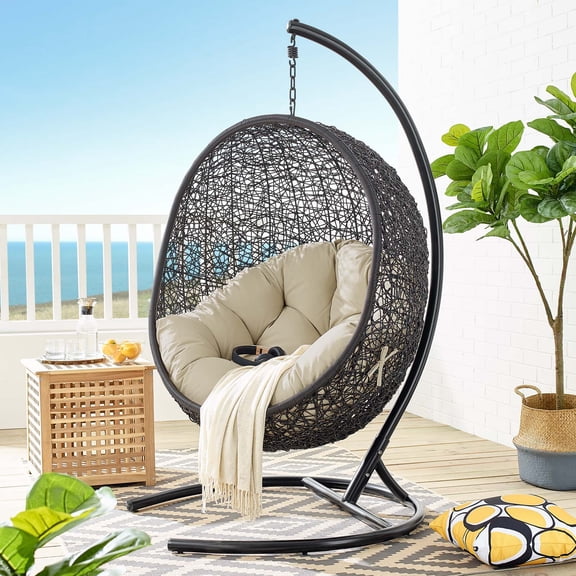 Modway Encase Sunbrella® Swing Outdoor Patio Lounge Chair in Black Beige