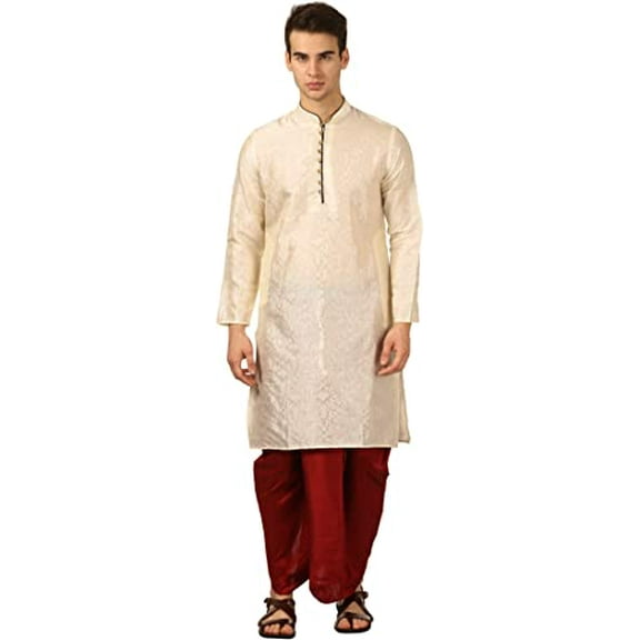 Royal Kurta Mens Art Silk Dhoti Kurta Set (Beige) (38)