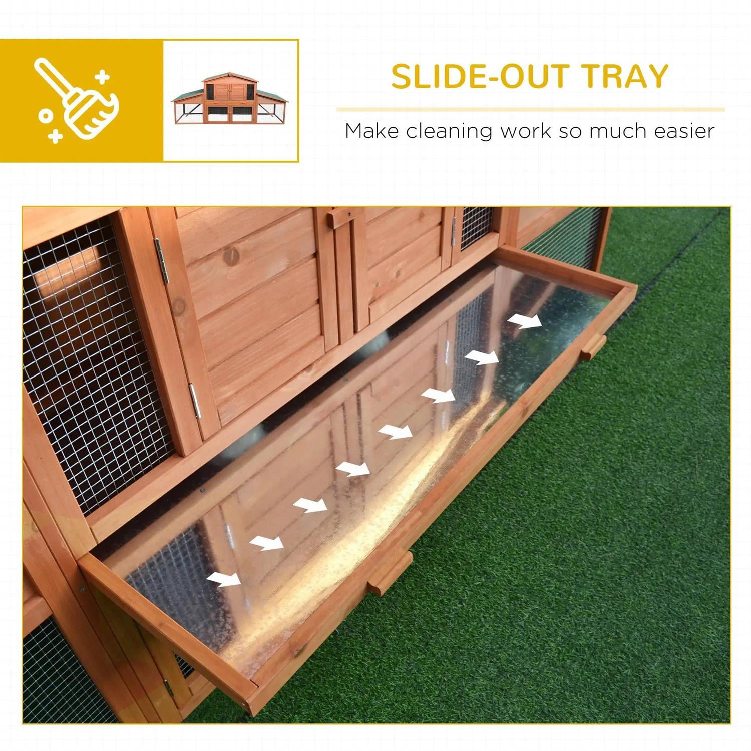 Pefilos 89" Wood Rabbit Hutch, Guinea Pig Cage with Double Runs, Weatherproof Roof, Removable Tray, Bunny House for Small Animals Outdoor Indoor, Orange