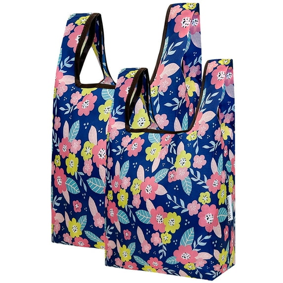 Wrapables JoliBag Collection Reusable Shopping Bag (Set of 2), Pink & Blue Flowers