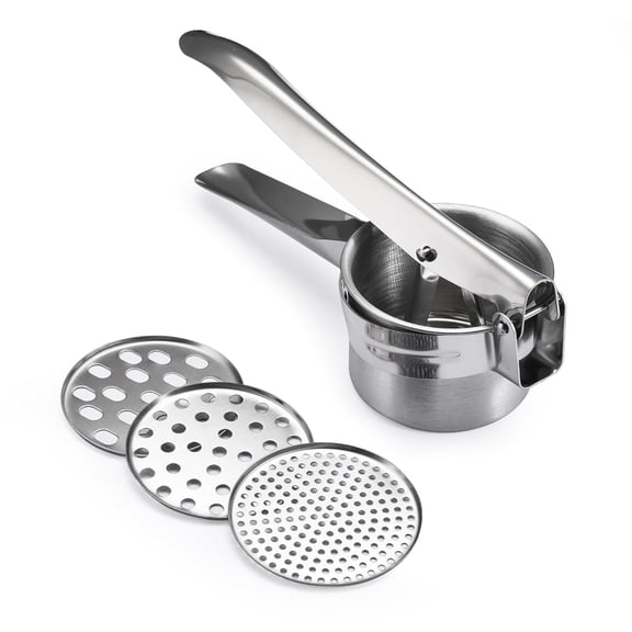 2LB Depot Potato Ricer with 3 Interchangeable Discs - Potato Masher Tool - Spaetzle Maker Press and Murukku Maker - Mash Kitchen Gadget Ricer for Making Puree and Baby Food - Silver