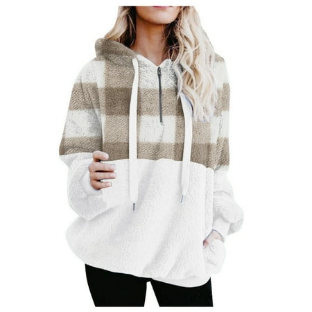 

Women s Plaid Print Artificial Wool Long Sleeve Casual Solid Color Zipper Pullover Sweatshirt Loose Bunny Cute Bunny Hoodie Thick Blouse Sweatshirt With Pockets Longer Womens Jackets Warm down Scrub