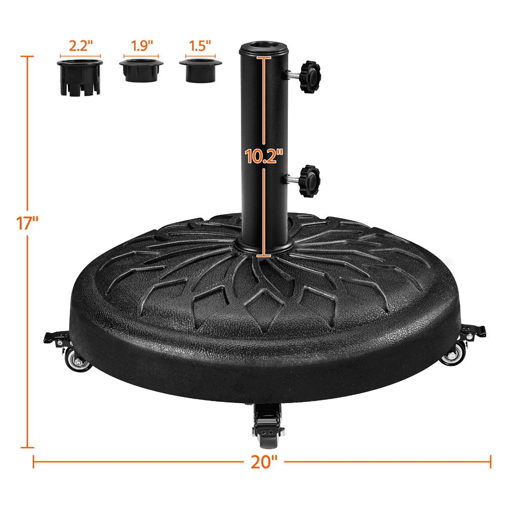 Renwick 20" Outdoor Rolling Patio Market Umbrella Base for Garden, Black