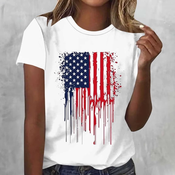 Mifsaly Women Independence Day T Shirt American Flag Print Graphic T-Shirts Summer Casual Comfy Daily Wear Loose Fit Lightweight Tees XXL