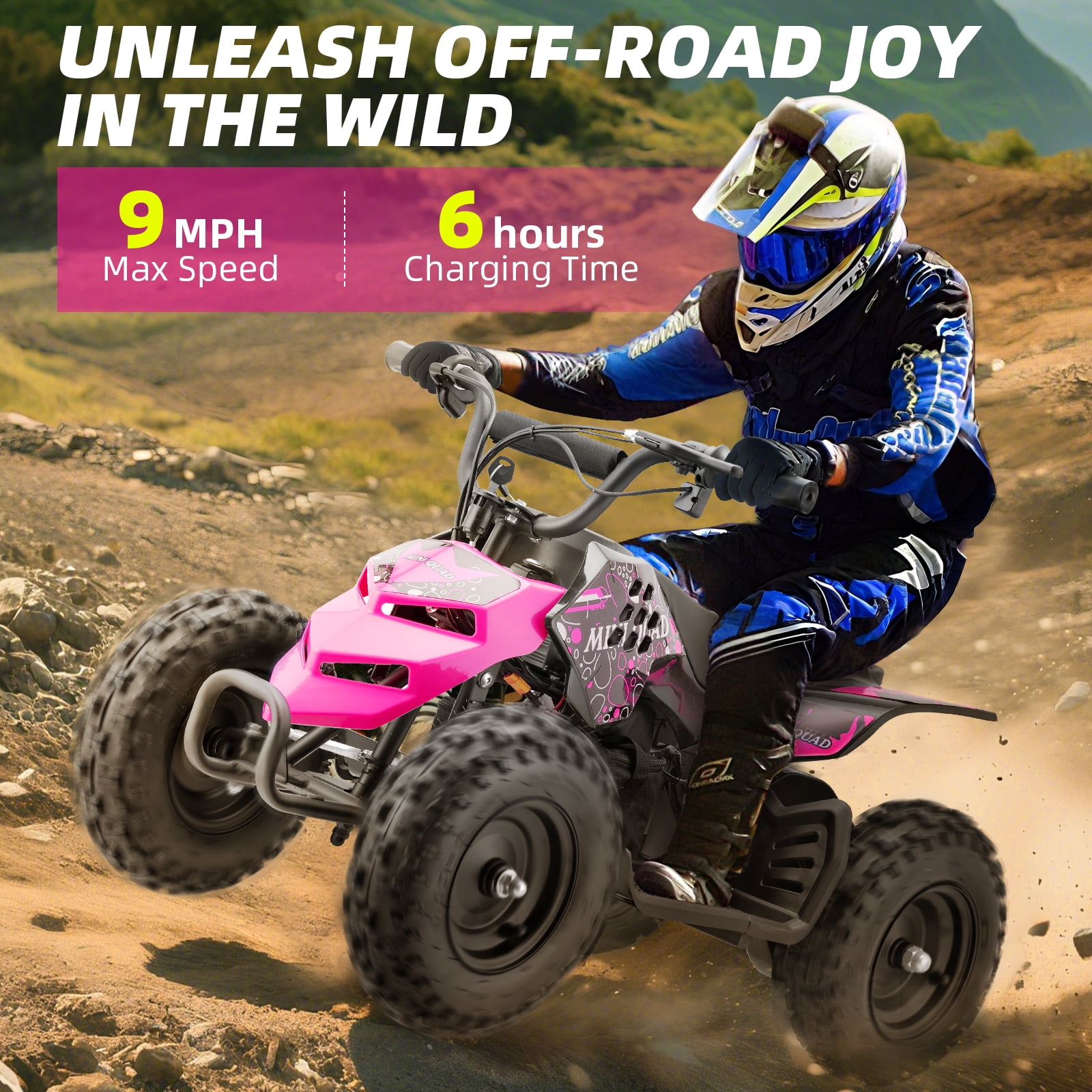 QEASET Dirt Quad 12V 350W Motor ATV with Toolkit, Monster Insect ATV, Holiday Gifts