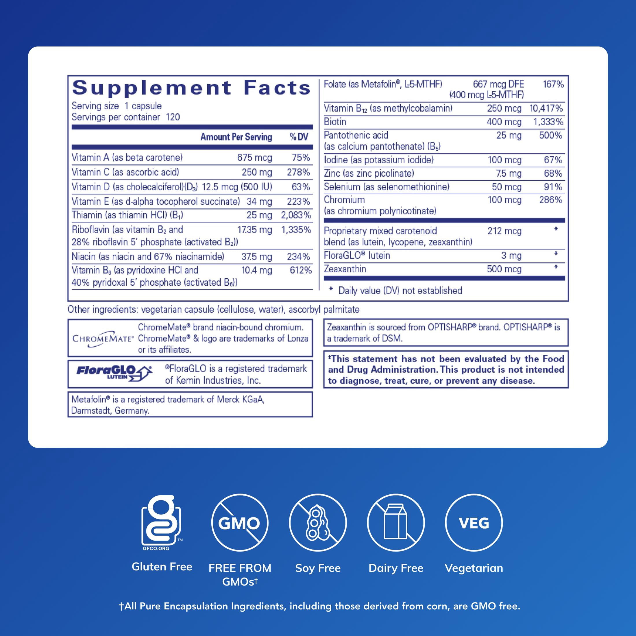 Pure Encapsulations Multi T/D | Multivitamin and Mineral Supplement to Support Cardiovascular Health* | 120 counts