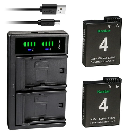 Kastar 2-Pack Battery and LTD2 USB Charger Compatible with DJI Osmo Action 3/4/5 Pro Battery, DJI Osmo Action 3, Action 4, Action 5 Pro Sport Camera