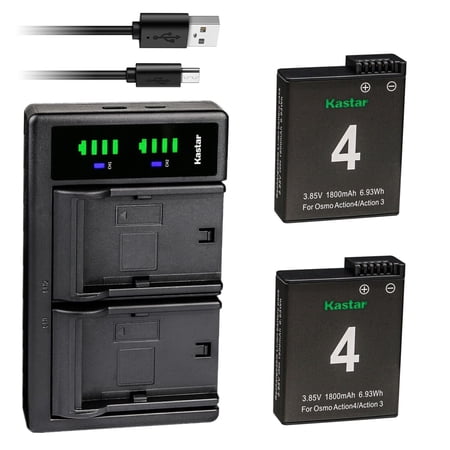 Kastar 2-Pack Battery and LTD2 USB Charger Compatible with DJI Osmo Action 3/4/5 Pro Battery, DJI Osmo Action 3, Action 4, Action 5 Pro Sport Camera