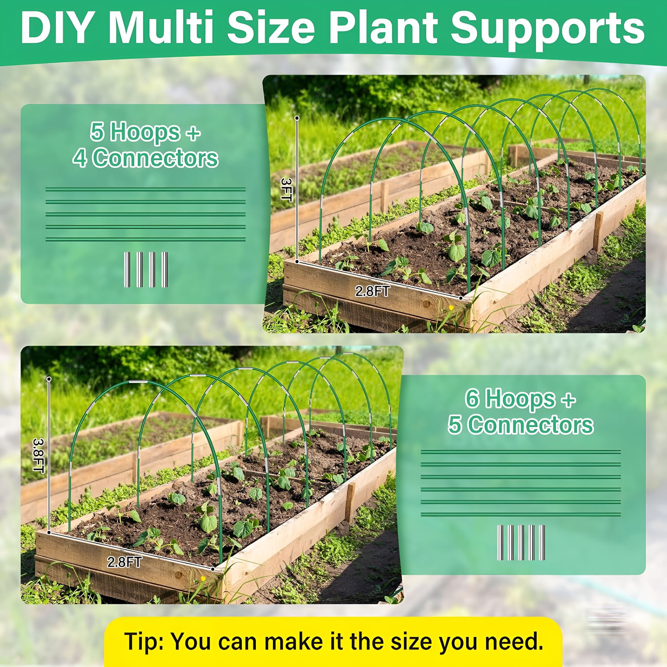 XIBUFE Garden Mesh Netting Kit for Raised Beds,10X33Ft Ultra Fine Mesh Netting&6 Sets 8Ft Fiberglass Garden Hoops,Insect Netting Row Cover,Pest Barrier Protection for Vegetable Fruits Flowers