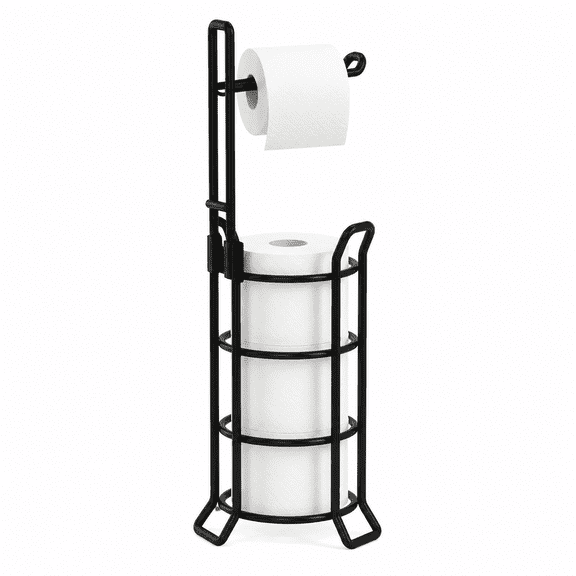 Free Standing Toilet Paper Holder Stand, Metal Wire Bathroom Tissue Roll Storage Organizer for 3 Spare Rolls, Black Bathroom Accessory