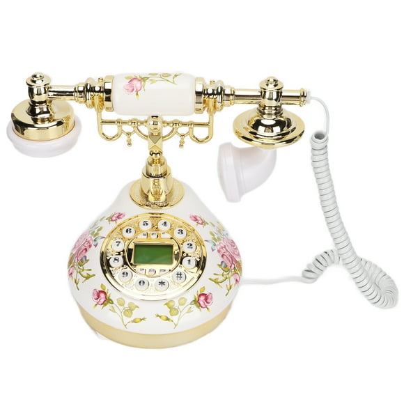 Vintage Telephone European Retro Landline Ceramic Printing Creative Digital Old Fashioned Telephone With Electronic Date Display
