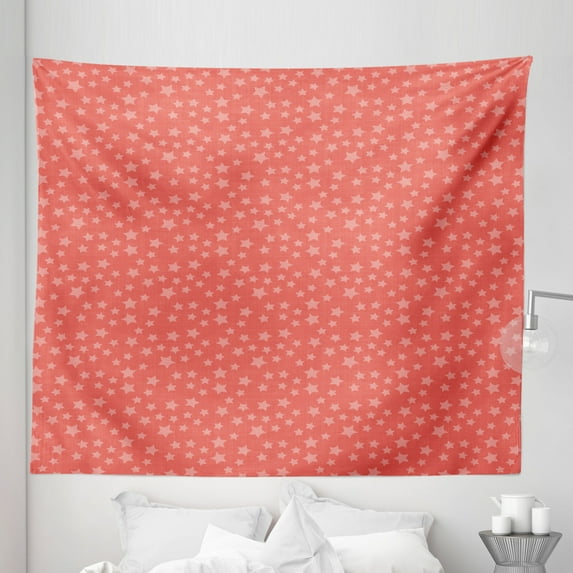 Geometric Tapestry, Repetitive Stars Simplistic Christmas Themed Geometric Pattern, Fabric Wall Hanging Decor for Bedroom Living Room Dorm, 5 Sizes, Dark Salmon and White, by Ambesonne