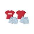 thumbnail image 2 of Toddler Baby Boys Shorts Set 6 12 18 24 Months 2T 3T 4T Baseball Embroidered Short Sleeve Round Neck Tops Elastic Waistband Plaid Shorts Clothes Sets, 2 of 9