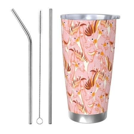 

Gaeub Pink Cockatoo Birds Print 20-Ounce Stainless Steel Car Cup Tumblers Cups with Lids and Straw Coffee Cups for Adults Kids Home Car Office School Travel Party-Straw Three-piece Set