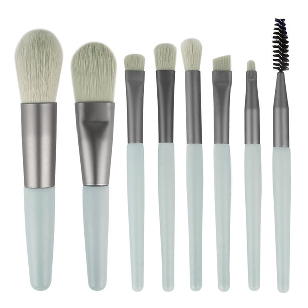 Xiao Hua Juego de 8 brochas de maquillaje, mini brochas de maquillaje para viaje, brochas cosméticas para rostro, base, rubor, sombra de ojos (verde)