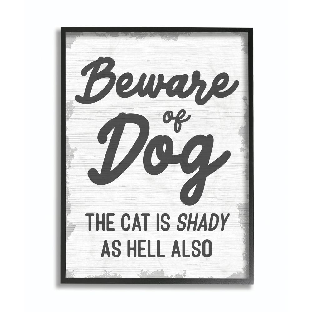 Beware Of Dog and Shady Cat Funny Pet Word Design Oversized Framed