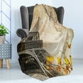 thumbnail image 4 of Eiffel Tower Soft Flannel Fleece Throw Blanket, Falling Leaves in Romantic Love Autumn Season Print Art, Cozy Plush for Indoor and Outdoor Use, 70" x 90", Beige Charcoal Grey, by Ambesonne, 4 of 5