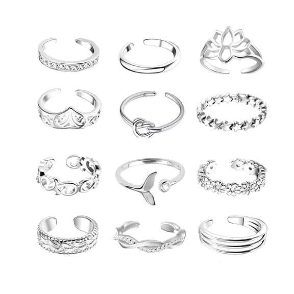 DESIGNICE 12pcs/set Summer Fashion Foot Leg Beach Geometric Open Barefoot Finger Toe Rings