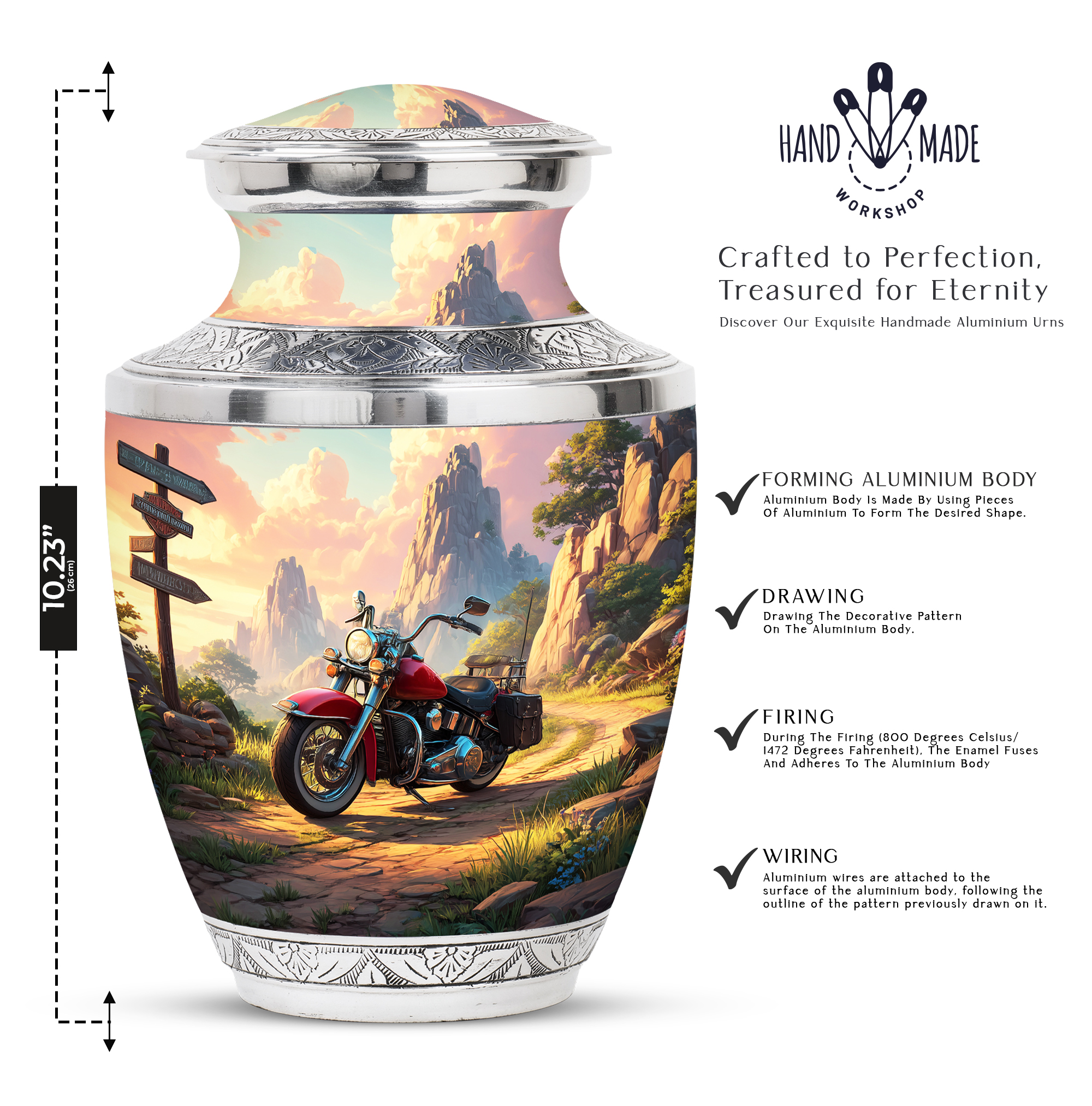 Motorcycle Cremation Urn for Male - Memorial Urns for Human Ashes Adult Female & Dad/Mom - Bike Mini Burial Urns for Brother - Keepsake Funeral Urn - 10inch, Large Size with Velvet Bag - 1pcs