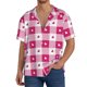 thumbnail image 1 of Balery Plaid Heart Camisa Casual de Manga Corta con Botones para Hombre, Texturizada, Estilo Cubano, para Playa, Verano-Small, 1 of 5