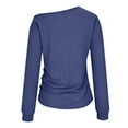thumbnail image 4 of ClodeEU Women's Asymmetric Shoulder Pleated Long-Sleeve Slim Fit Tshirt ,Boat Neck Off Shoulder Blouse Tops Blue,Womens Plus XXL, 4 of 7