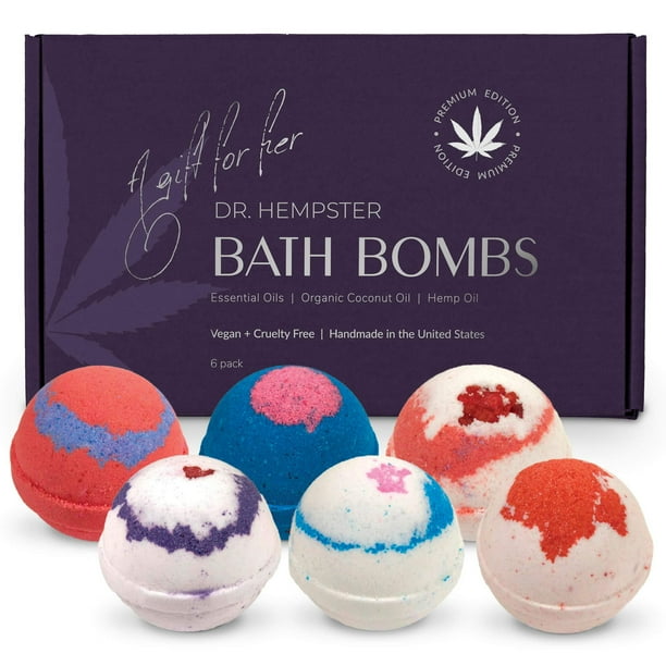Organic Bath Bomb Gift Set For Women - 6 Pack - Gifts for Her - Natural Coconut and Hemp Bath Bombs with Essential Oils – Beautiful Gift Box for ...