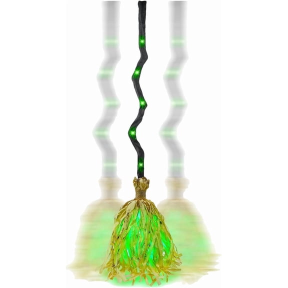 Animated Halloween Witch Broom, 35 Inch Light Up Moving Broomstick with Spooky Sounds, Dancing Magic Haunted Prop for Indoor Outdoor Porch Party Decor(Q)