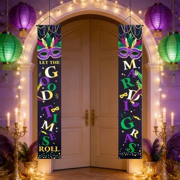 Loespoir Carnival Decor Party Banners, Mardi Gras Festival Hanging Flags, Party Atmospheres Decorations, for Indoor Outdoor, Parade, Celebration, Sturdy String for Hanging(C)