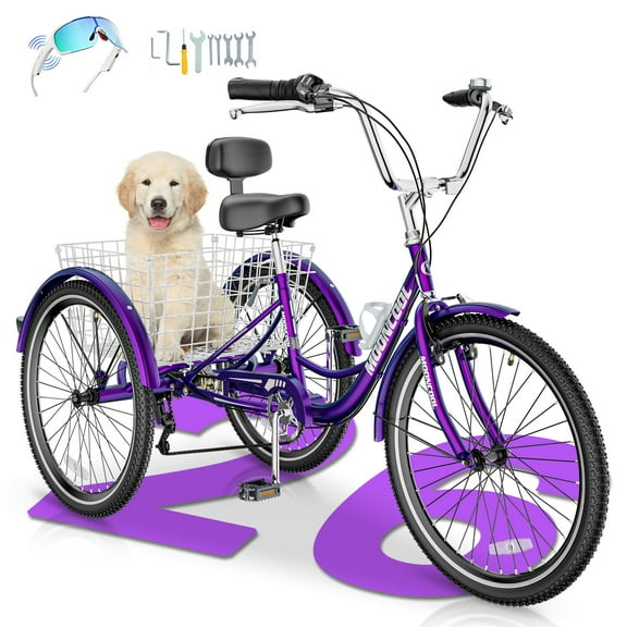 MOONCOOL Adult Tricycles 7 Speed, Adult Trikes 24 / 26 inch 3 Wheel Bikes, Three-Wheeled Bicycles Cruise Trike with Shopping Basket for Seniors, Women, Men