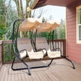 thumbnail image 2 of Chaise Balançoire en Métal Robuste Hamac 2 Places Séparées avec Auvent et Coussins, 2 of 10