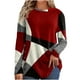 thumbnail image 1 of Camiseta de manga larga de Color de contraste geométrico con botones de cuello redondo informal a la moda para mujer Pompotops gfhjh19078, 1 of 6