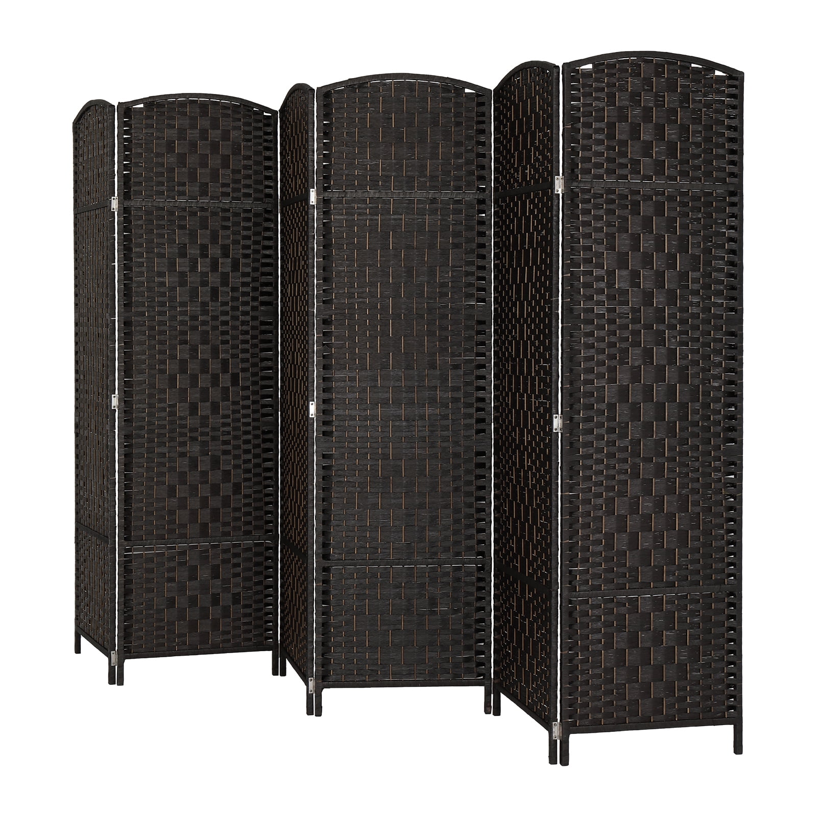 VINGLI 6-Panels Rattan Room Divider, 6 ft Folding Privacy Screen(Black)