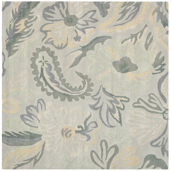 SAFAVIEH Jardin Marcella Floral Wool Area Rug, Grey/Dark Grey, 6' x 6' Square