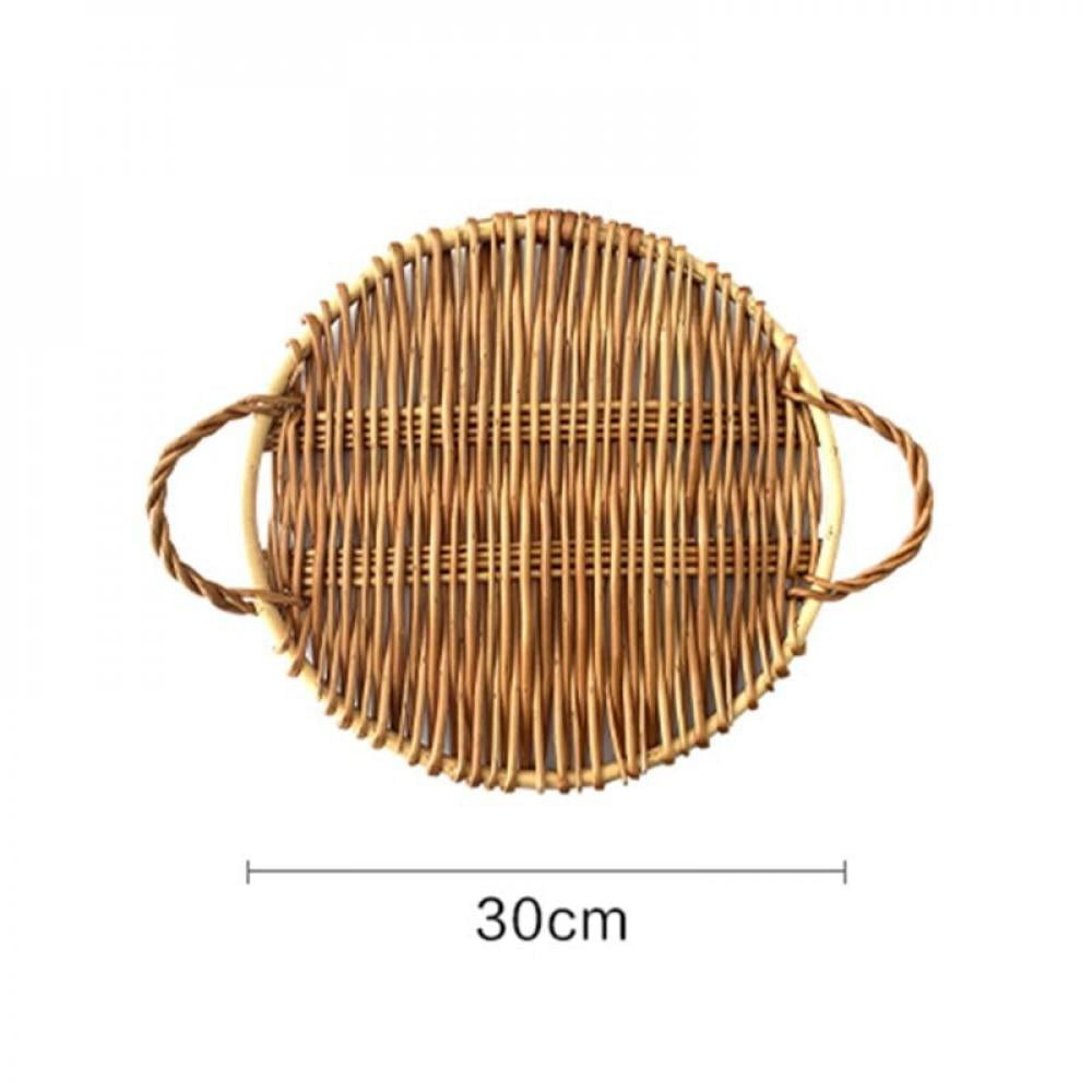 Details about   Rattan Tray Fruit Basket Binaural Snack Plate Japanese Style Woven Bamboo Round 
