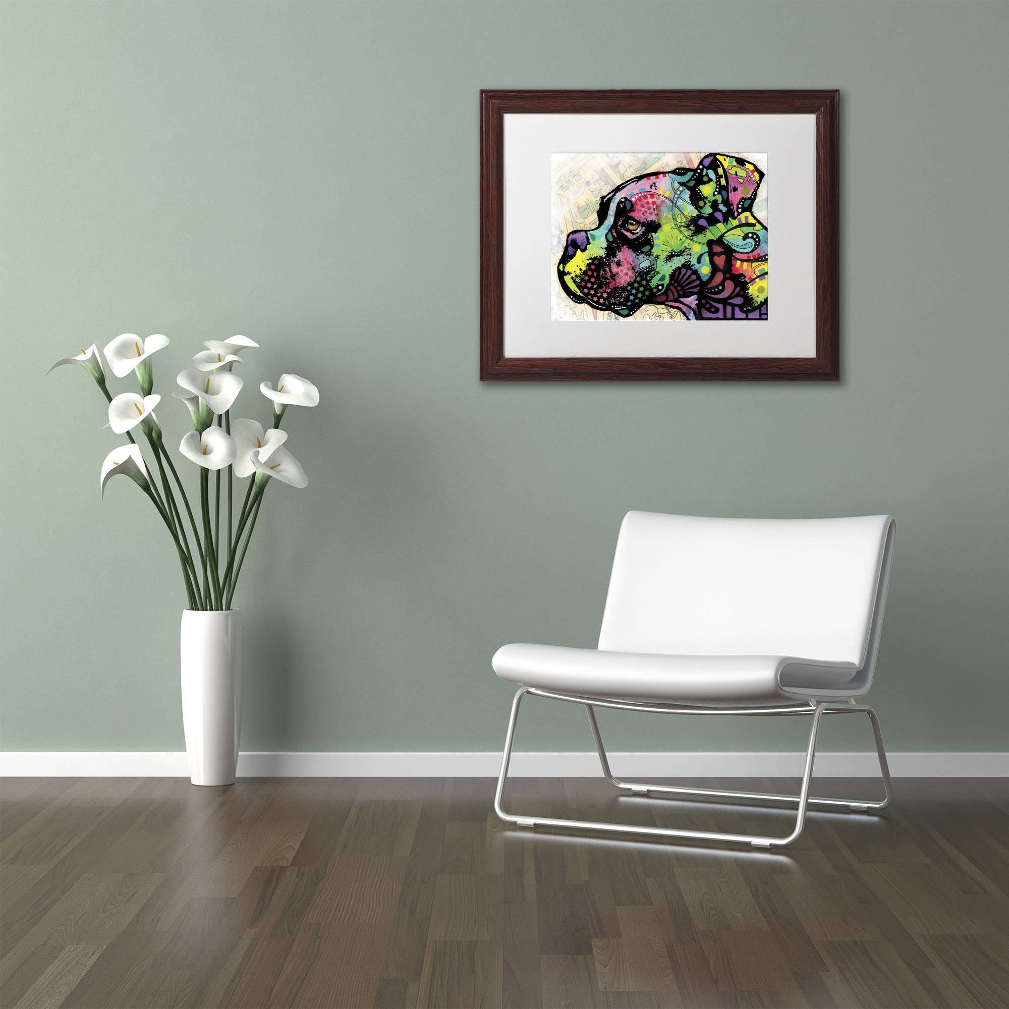 Trademark Fine Art "Profile Boxer Deco" Canvas Art by Dean Russo, White Matte, Wood Frame
