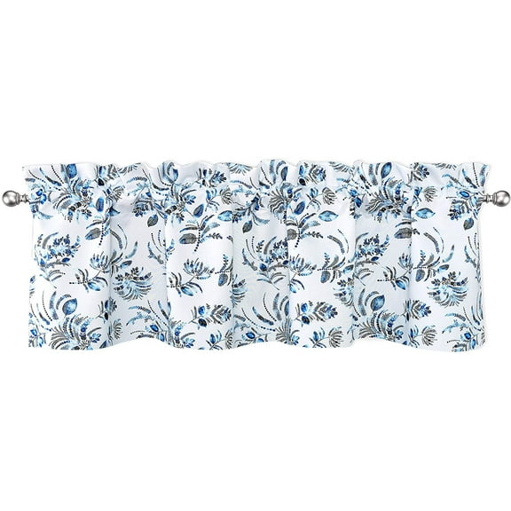 DriftAway Claire Watercolor Floral Leaves Pattern Room Darkening Window Curtain Valance Rod Pocket for Bedroom Living Room 14"L x 52"W