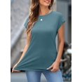thumbnail image 5 of Womens Summer Tops Cap Sleeve Spring T Shirts Ruched Business Casual Dressy Fashion Clothes Outfits 2025 Blue-green L, 5 of 7