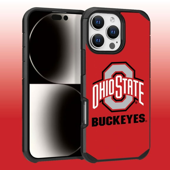 Apple iPhone 16 Pro Max (6.9) - Licensed NCAA of Ohio State University Buckeyes Logo on Red Textured Dual Layer Case