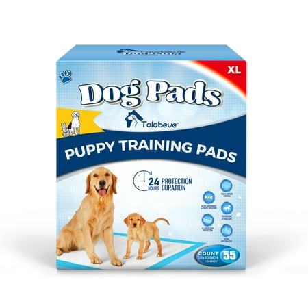 Tolobeve Puppy Dog Absorbent Training Pads, XL, 26 in x 30 in, 55 Count Disposable Pee Pad