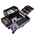 thumbnail image 2 of Estuche de aluminio para maquillaje Stagiant con 4 bandejas en forma de diamante morado, 2 of 7