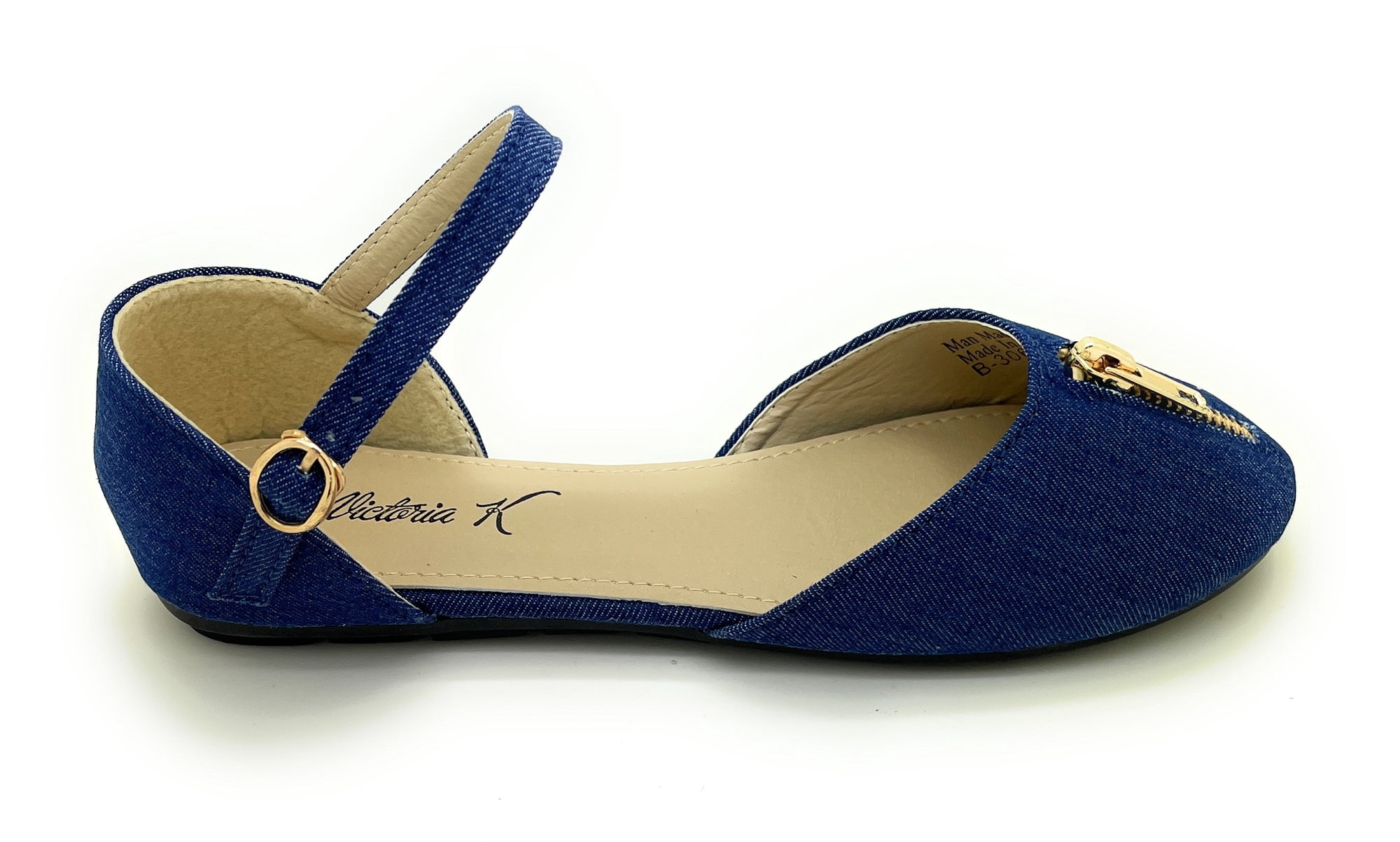 Victoria K. Women's Denim Zipper Flat
