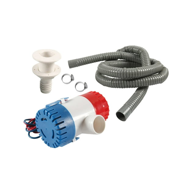 Powerful 1100GPH PVC Bilge Pump with Drainage Kit Hose Clamps Thru Hull Fitting for Motorhome Sailboats Yacht Watercraft