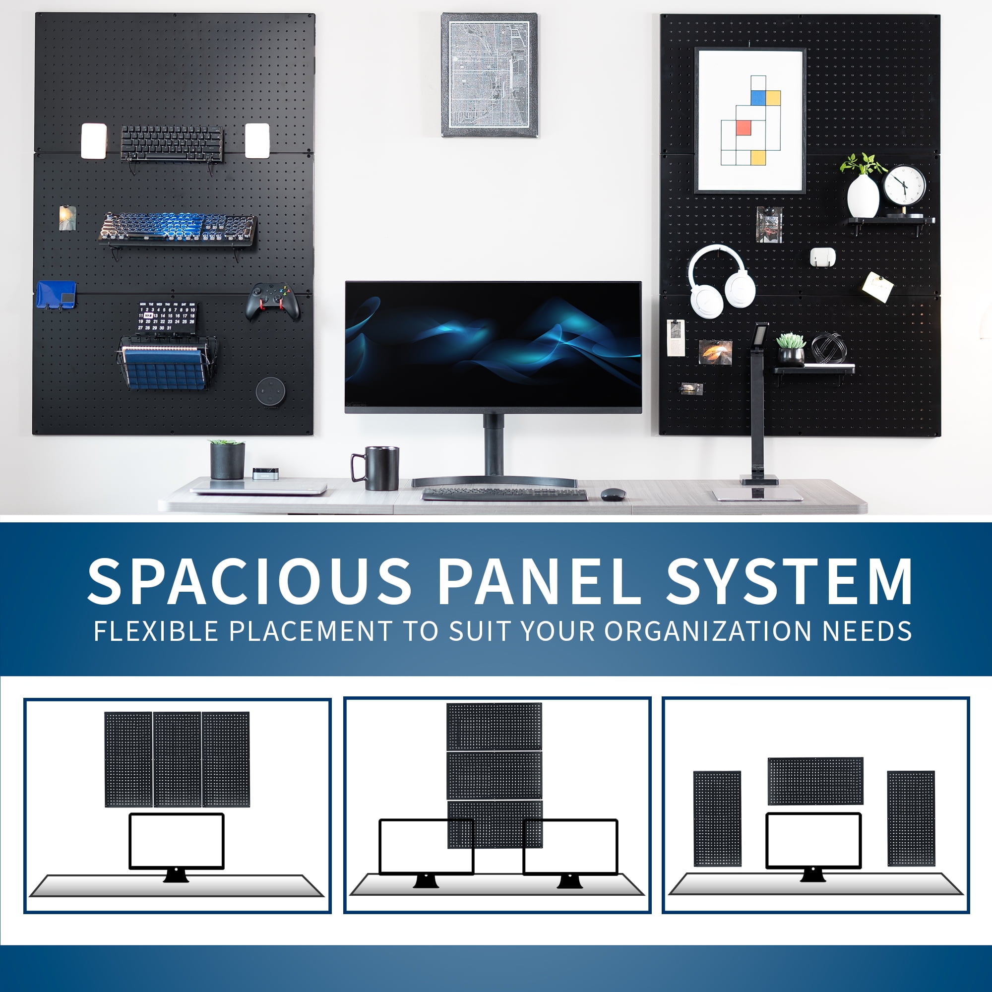 VIVO Black Steel Wall Mounted 48" x 32" Pegboard (3 Panel System)