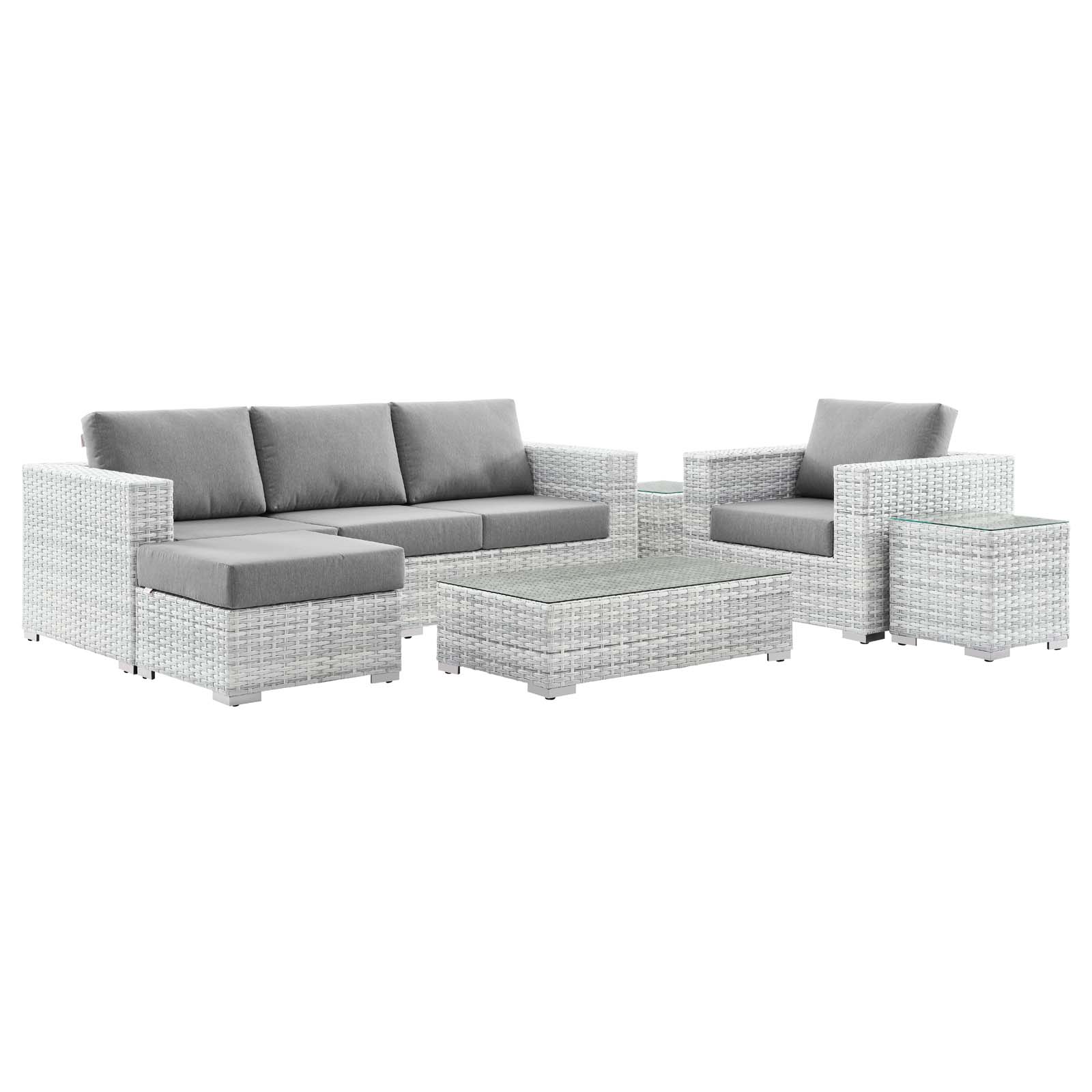 Lounge Sectional Sofa Chair Set, Rattan, Wicker, Grey Gray, Modern Contemporary Urban Design, Outdoor Patio Balcony Cafe Bistro Garden Furniture Hotel Hospitality - image 1 of 10