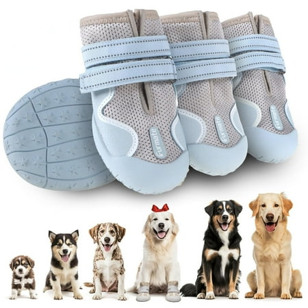 Dog Shoes for Large Small Medium Dogs  Breathable Mesh Dog Boots & Paw Protectors for Summer Hot Pavement Winter Snow  Waterproof Anti-Slip Dog Booties for Hiking Hardwood Floors for 11-23lbs