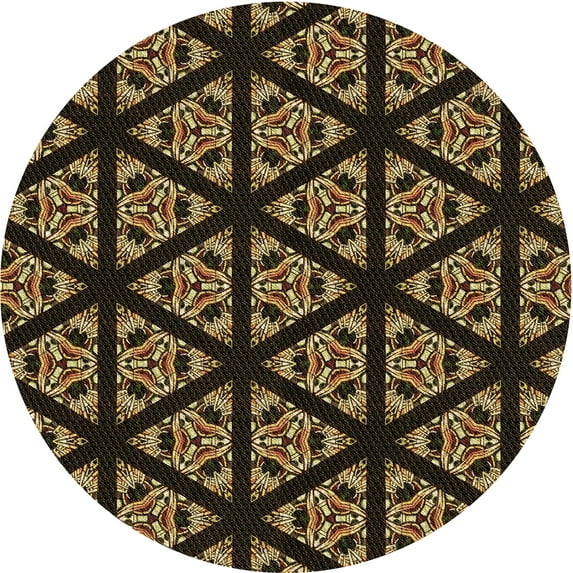 Ahgly Company Indoor Round Patterned Black Bean Brown Area Rugs, 4' Round